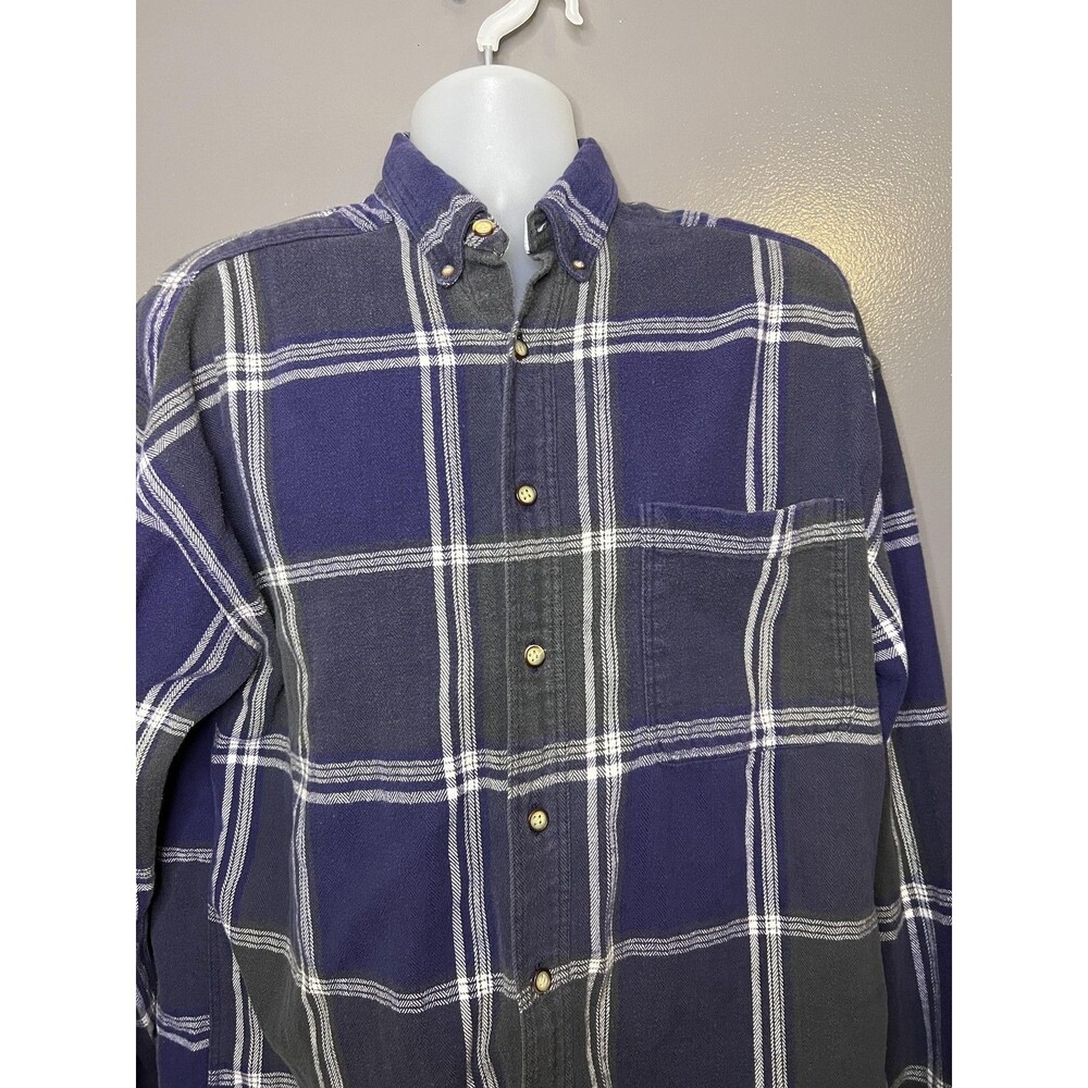 Structure Shirt Mens Large Blue Gray Plaid Flannel Button Down Cotton Casual